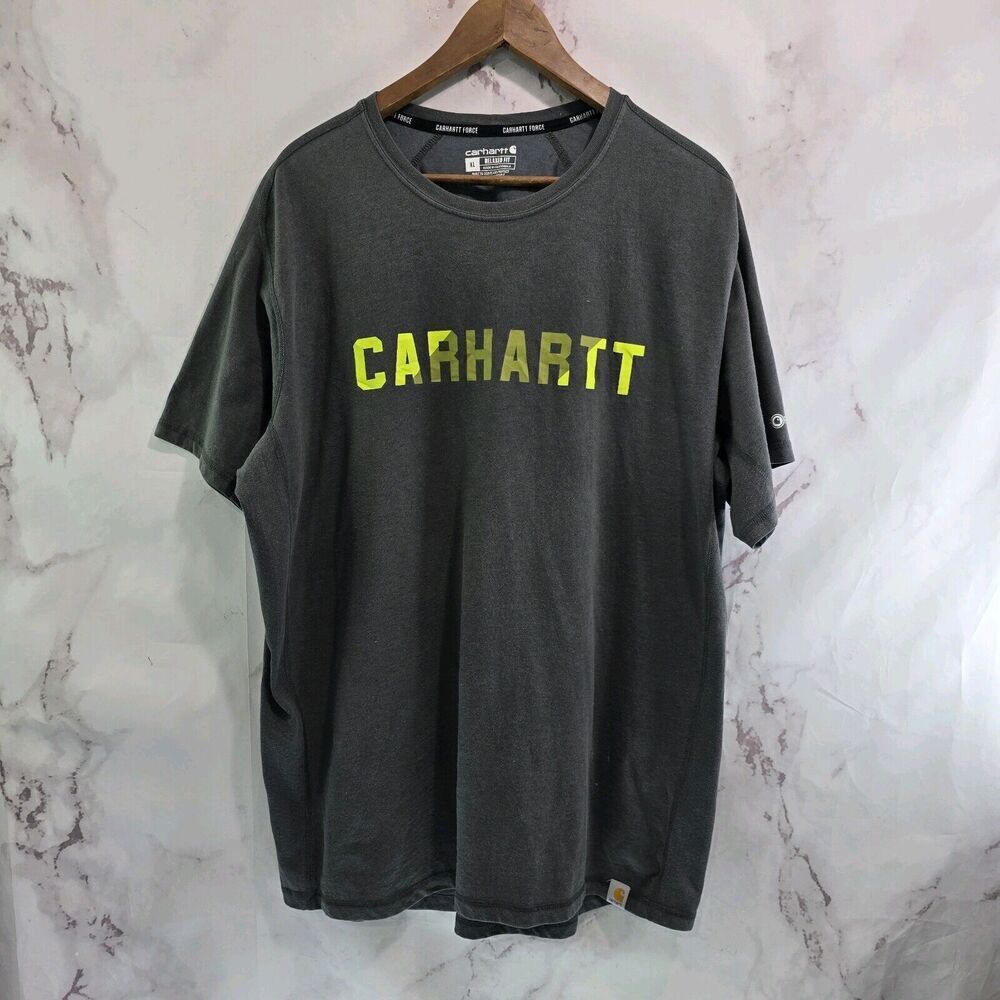 Carhartt T Shirt Mens XL Grey Green Relaxed Fit Tee Short Sleeve Force Spellout